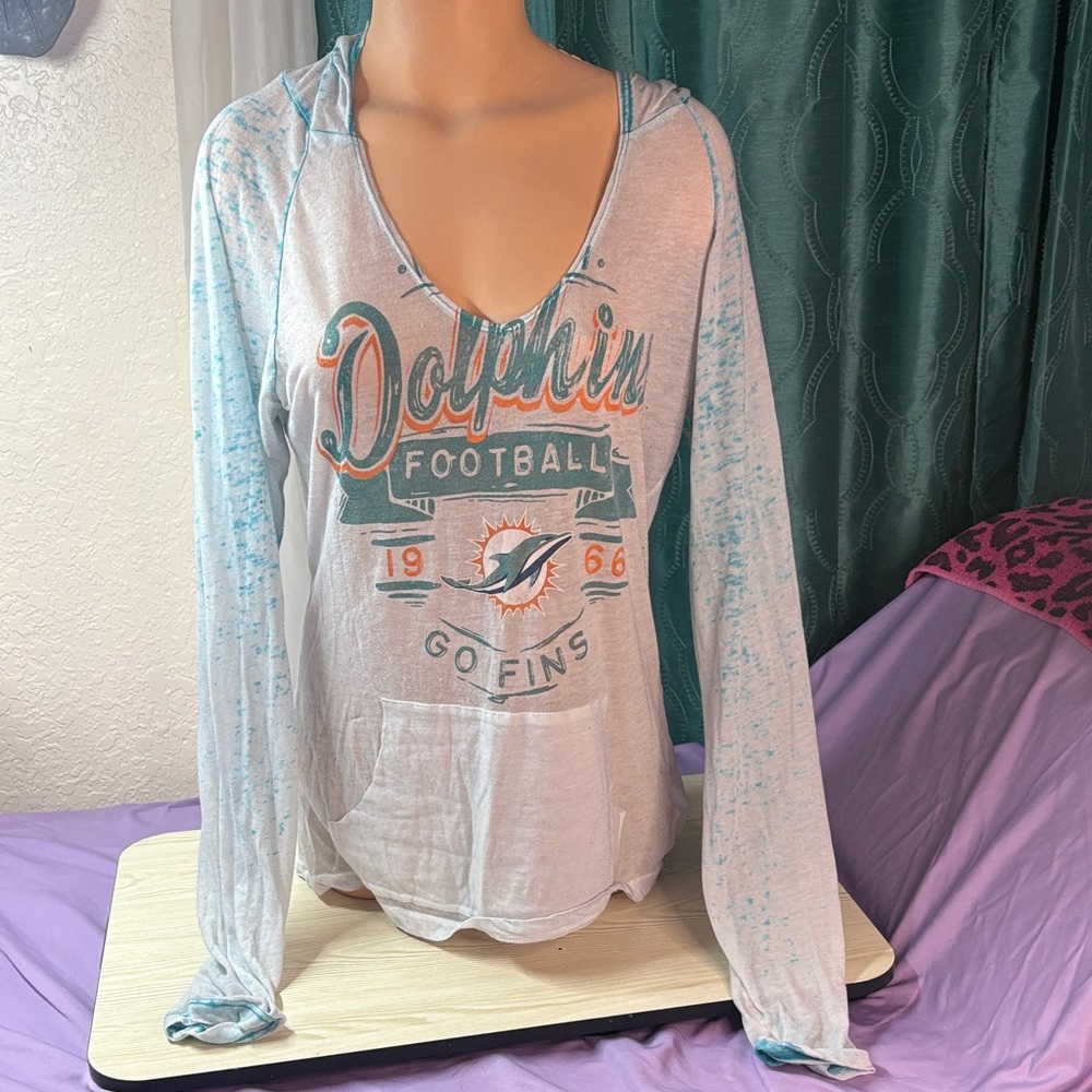 NFL Miami Dolphins Women's Teal and White Hoodie